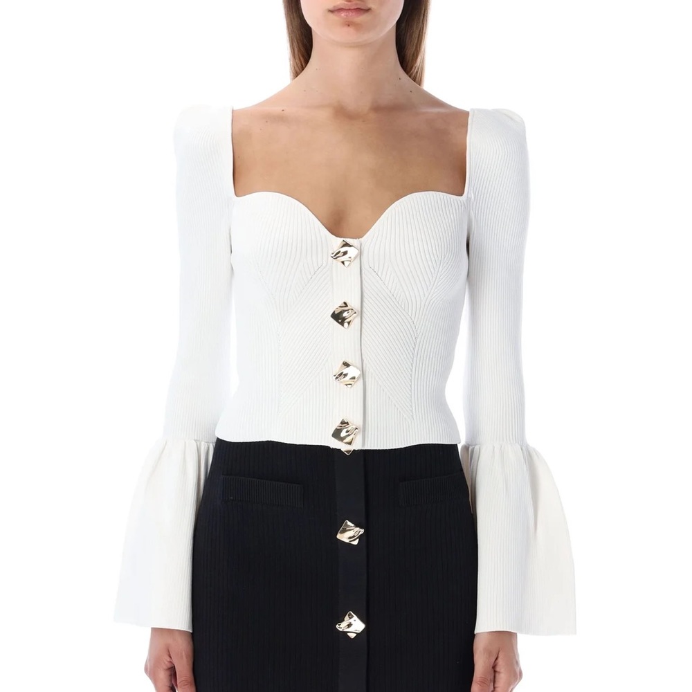 Self-Portrait Ribbed Knit Buttoned Cardigan